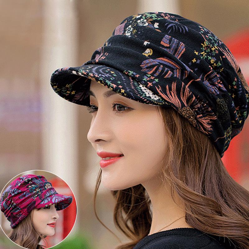 Floral pleated hat with shade