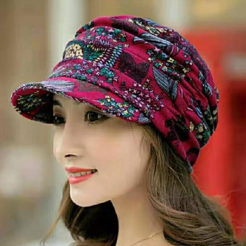 Floral pleated hat with shade