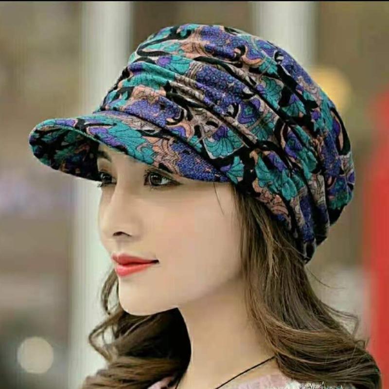 Floral pleated hat with shade