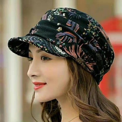 Floral pleated hat with shade