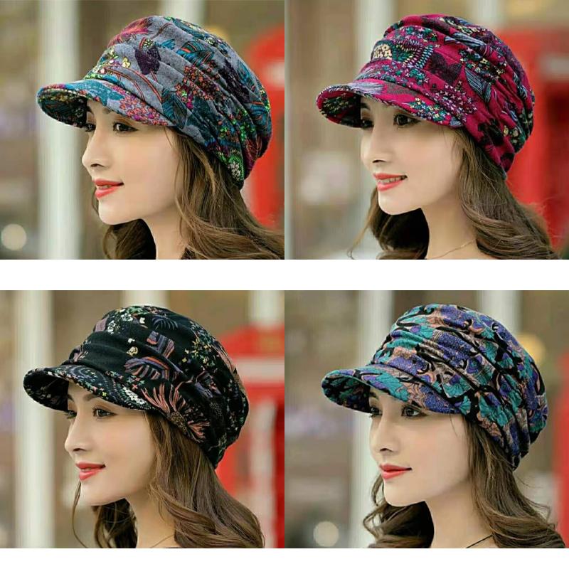 Floral pleated hat with shade