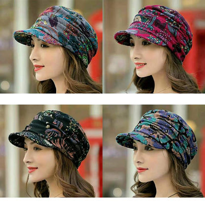 Floral pleated hat with shade