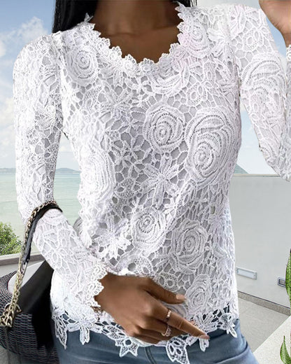 Lace long-sleeved top - elegant shirt for all occasions