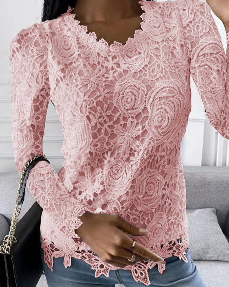 Lace long-sleeved top - elegant shirt for all occasions