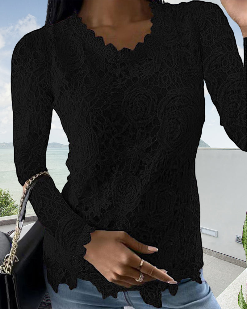 Lace long-sleeved top - elegant shirt for all occasions