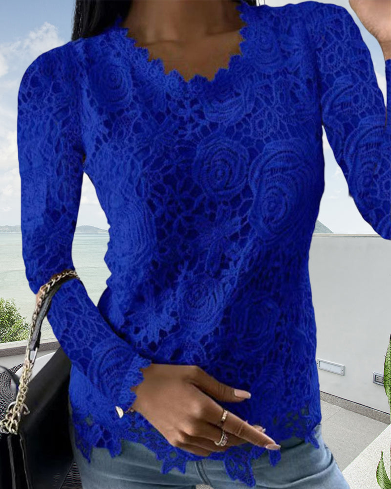 Lace long-sleeved top - elegant shirt for all occasions