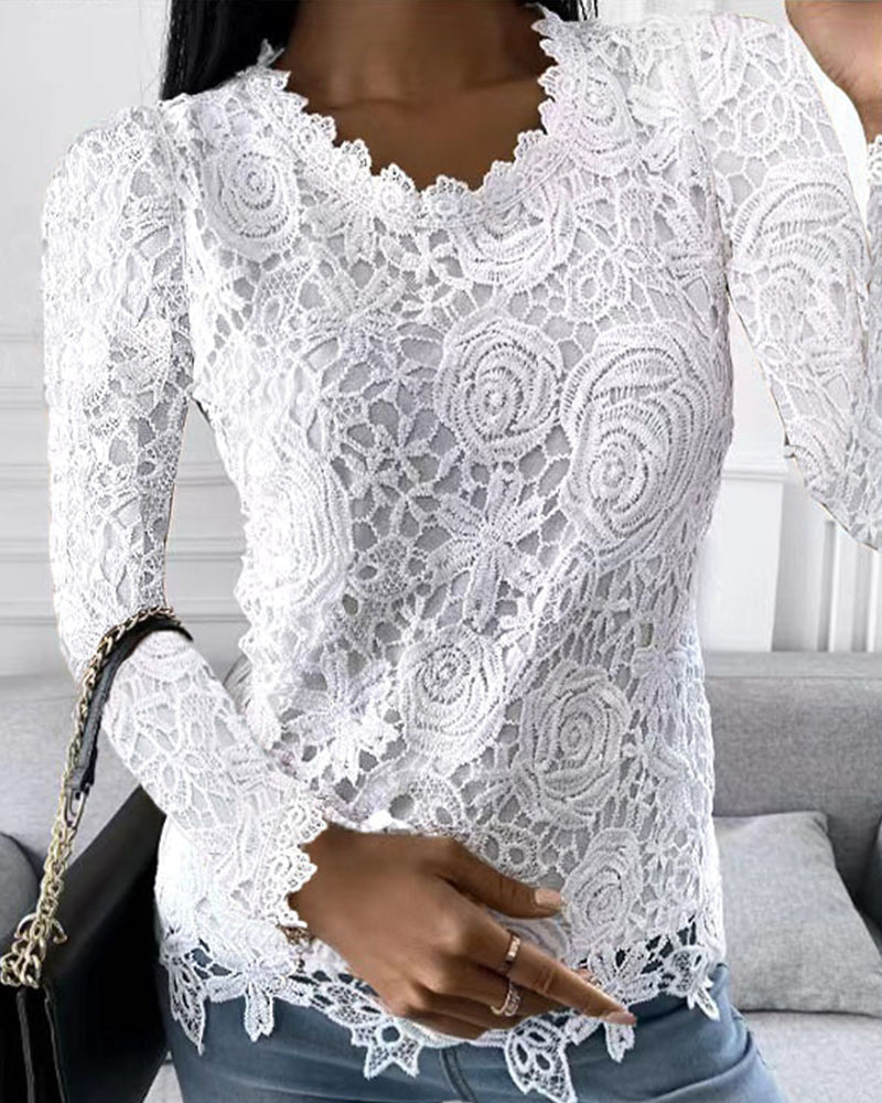 Lace long-sleeved top - elegant shirt for all occasions