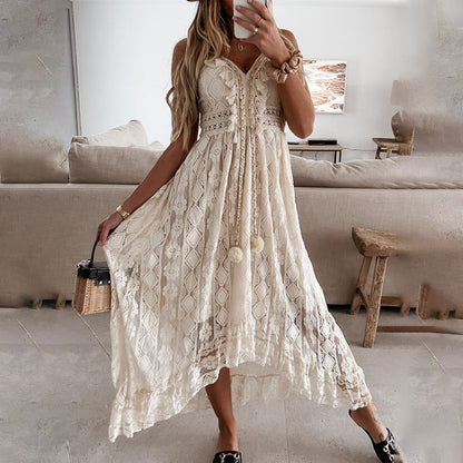 Lace and spaghetti straps long dress