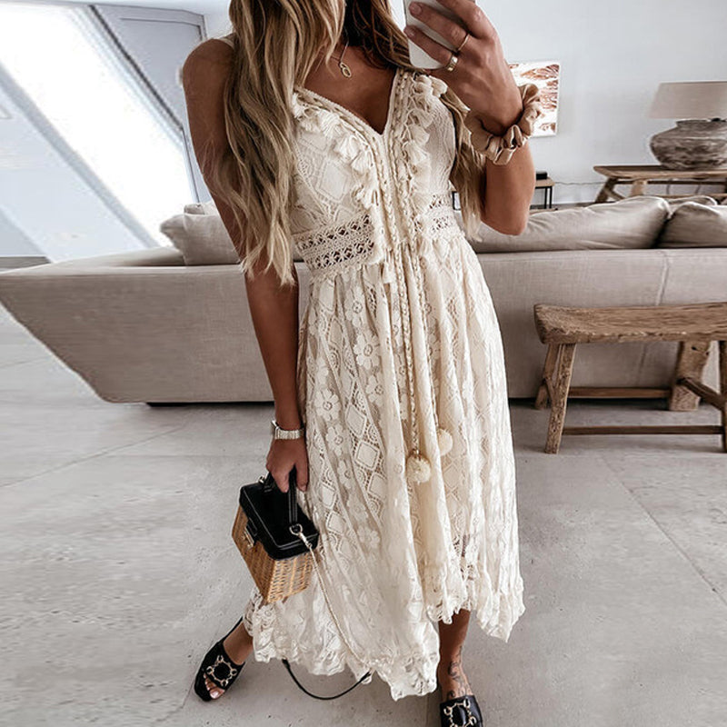 Lace and spaghetti straps long dress