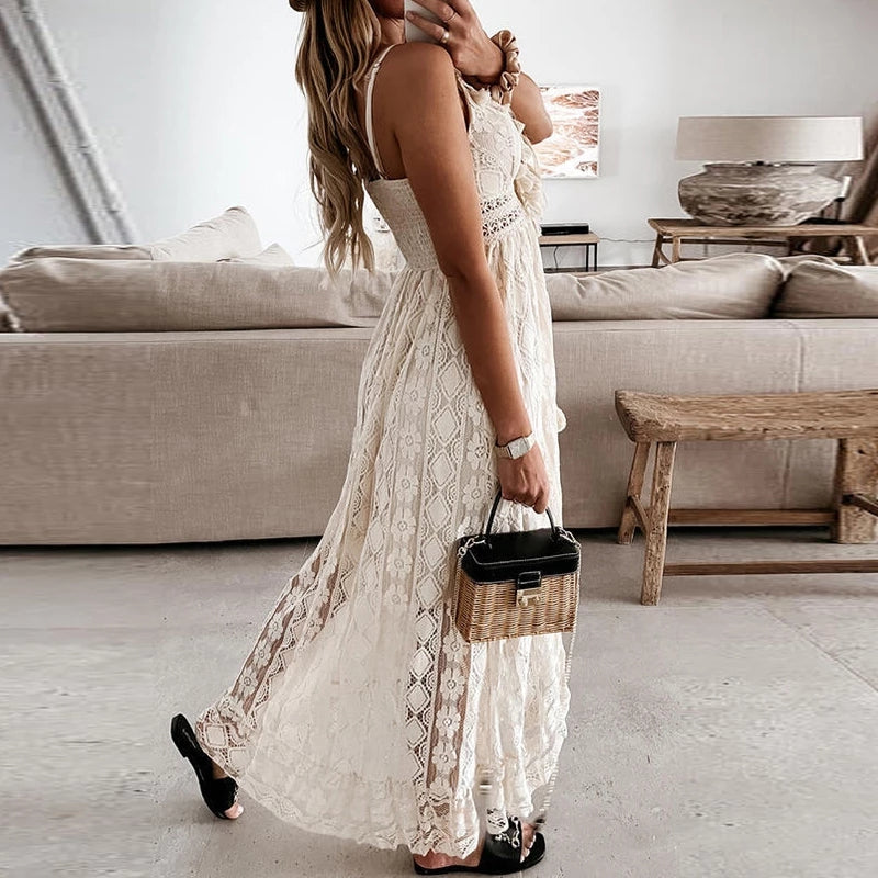 Lace and spaghetti straps long dress