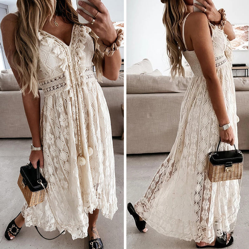 Lace and spaghetti straps long dress