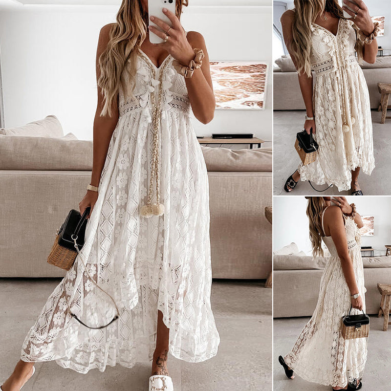 Lace and spaghetti straps long dress