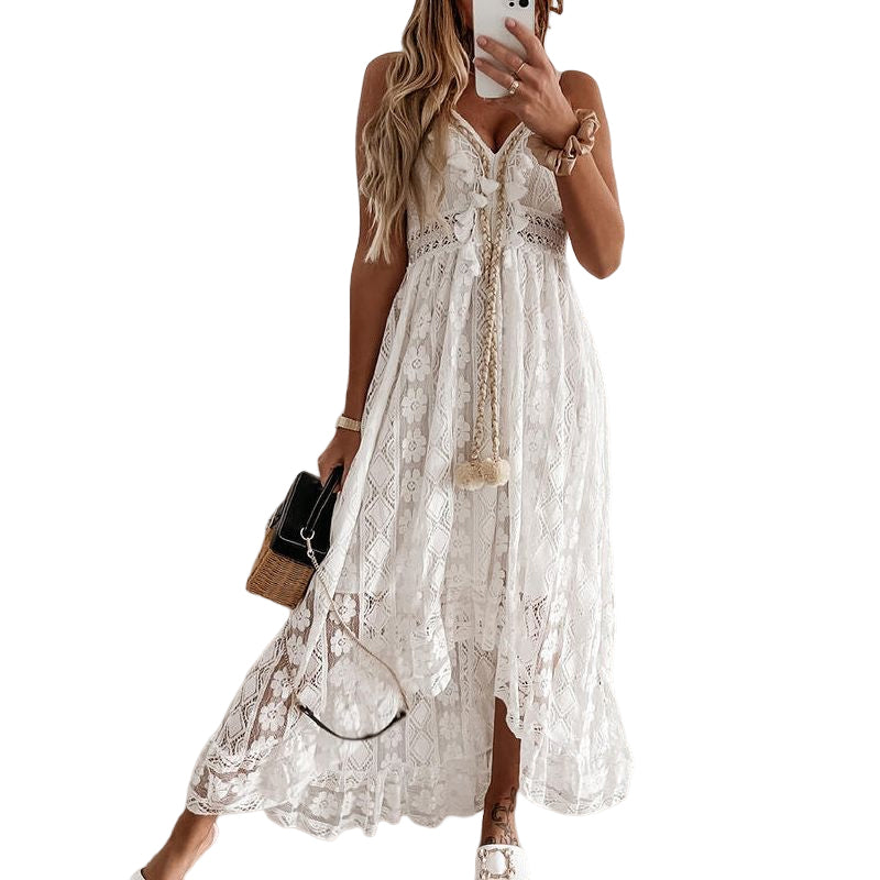 Lace and spaghetti straps long dress