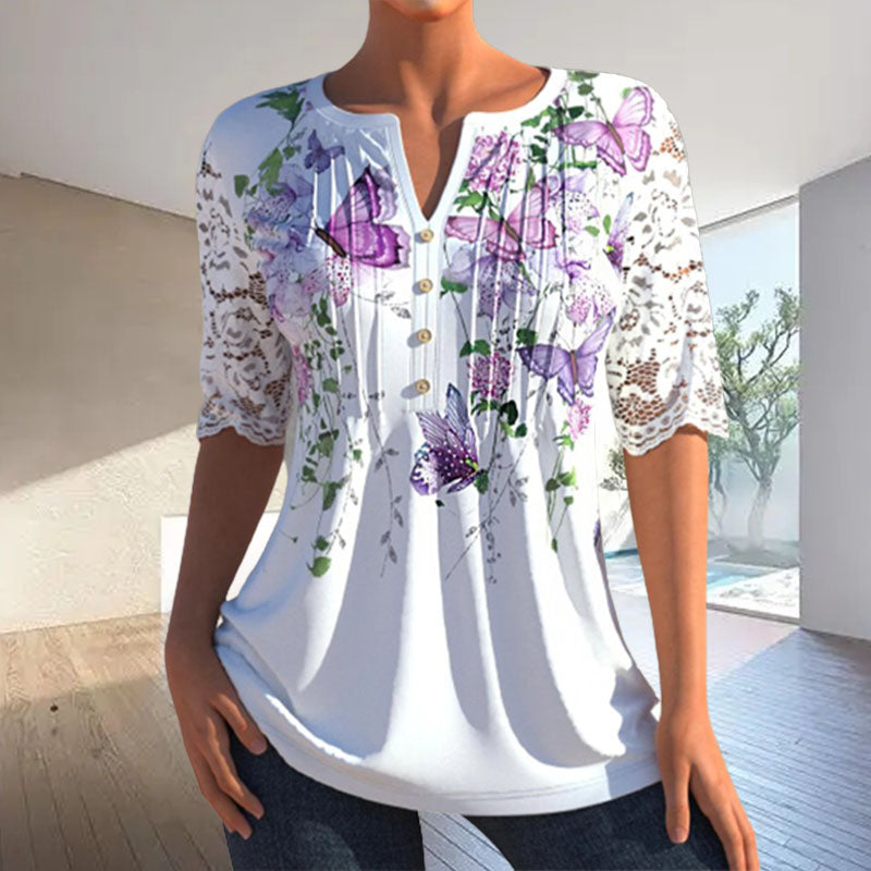 Elegant blouse with v-neck and floral print