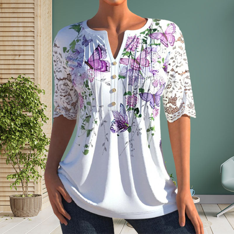 Elegant blouse with v-neck and floral print