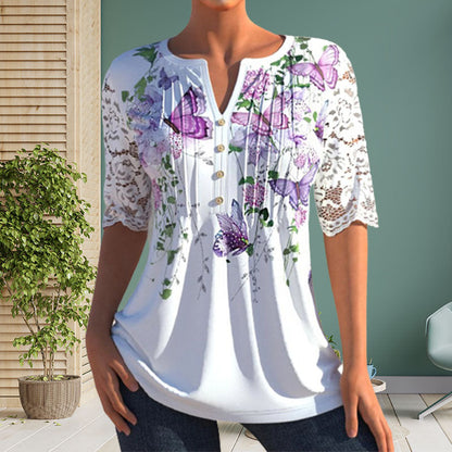 Elegant blouse with v-neck and floral print