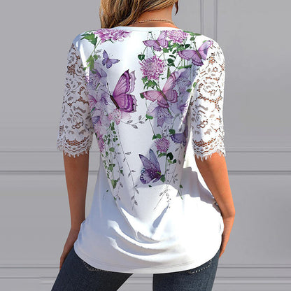 Elegant blouse with v-neck and floral print