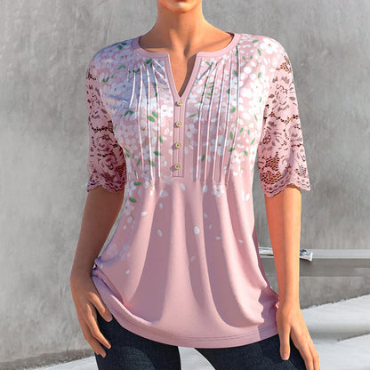 Elegant blouse with v-neck and floral print