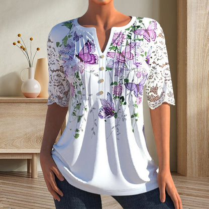 Elegant blouse with v-neck and floral print