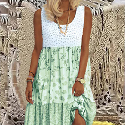 Sleeveless patchwork dress with print - summer's choice