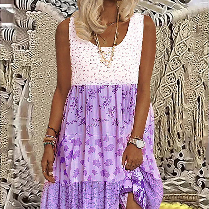 Sleeveless patchwork dress with print - summer's choice