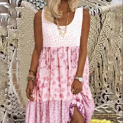 Sleeveless patchwork dress with print - summer's choice