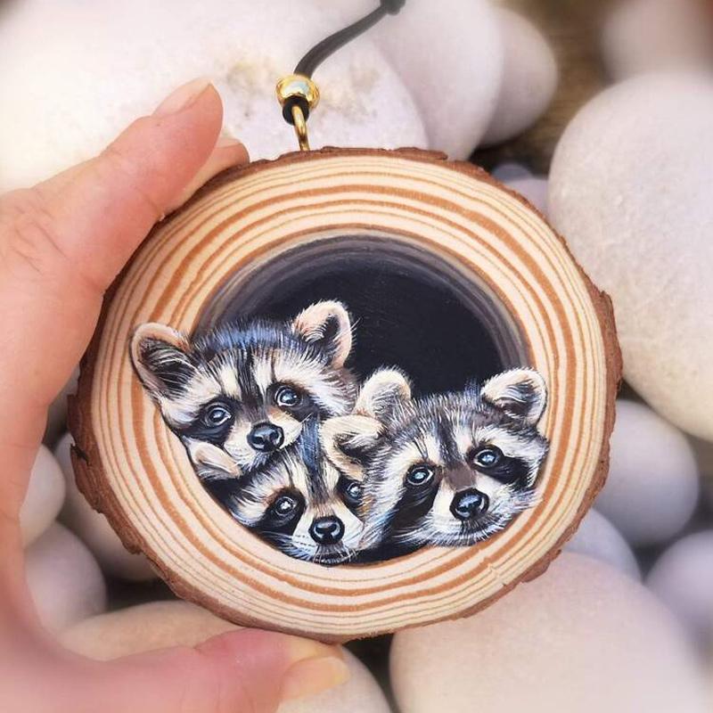 Hand painted animal decorations on wood