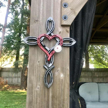 Horseshoe cross with heart in recycled material