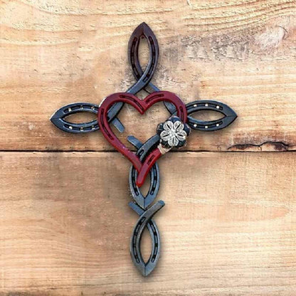 Horseshoe cross with heart in recycled material