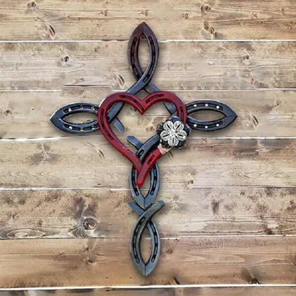 Horseshoe cross with heart in recycled material