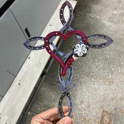 Horseshoe cross with heart in recycled material