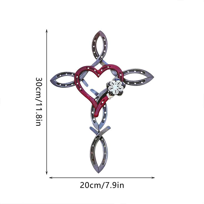 Horseshoe cross with heart in recycled material