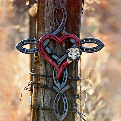 Horseshoe cross with heart in recycled material