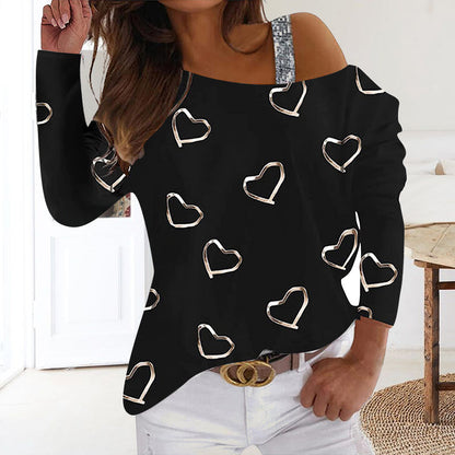 Heart t-shirt on cold shoulder