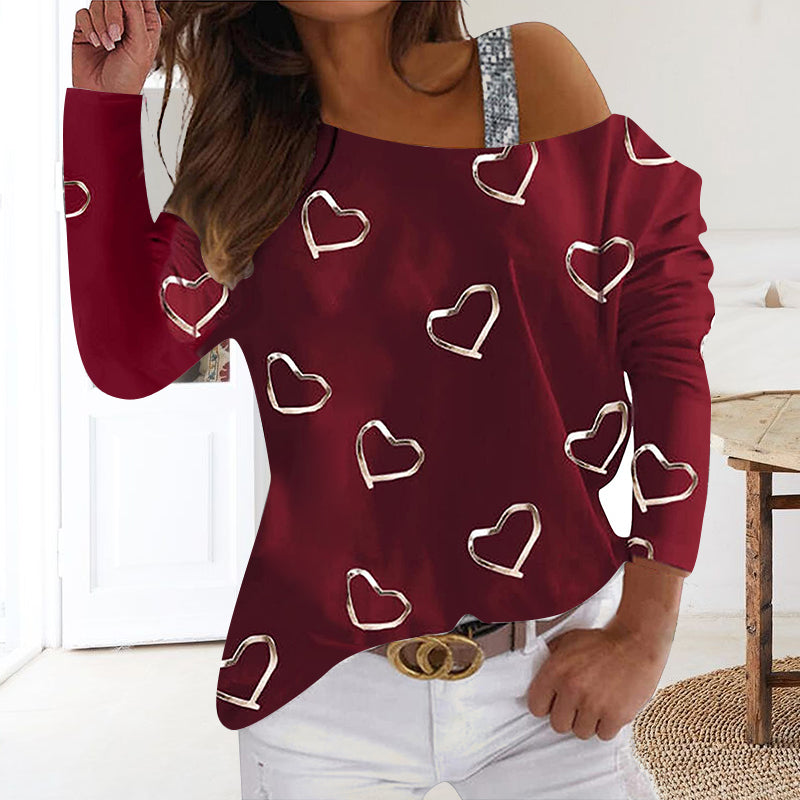 Heart t-shirt on cold shoulder