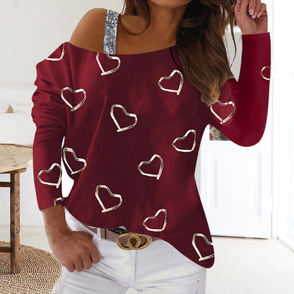 Heart t-shirt on cold shoulder