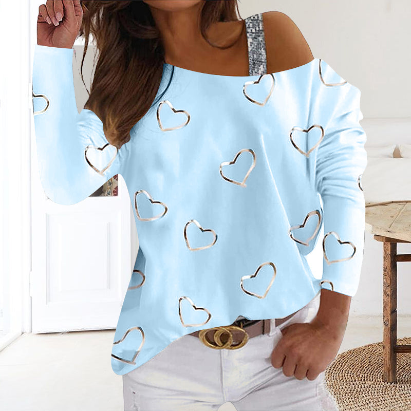 Heart t-shirt on cold shoulder