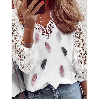 White v-neck blouse with lace details