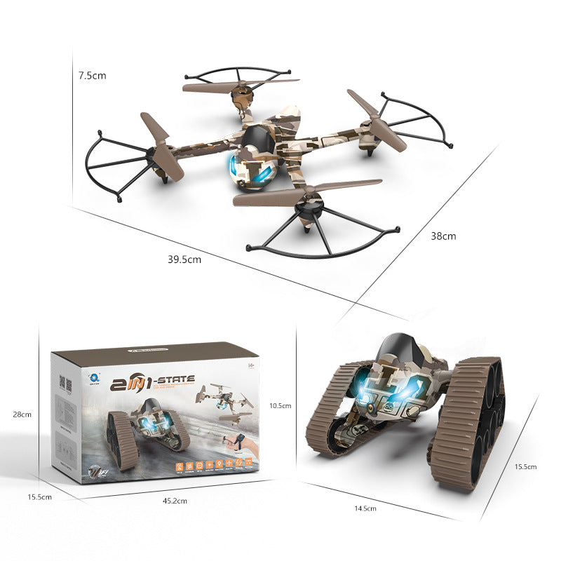 Radio-controlled hybrid: drone and tanks - with camera