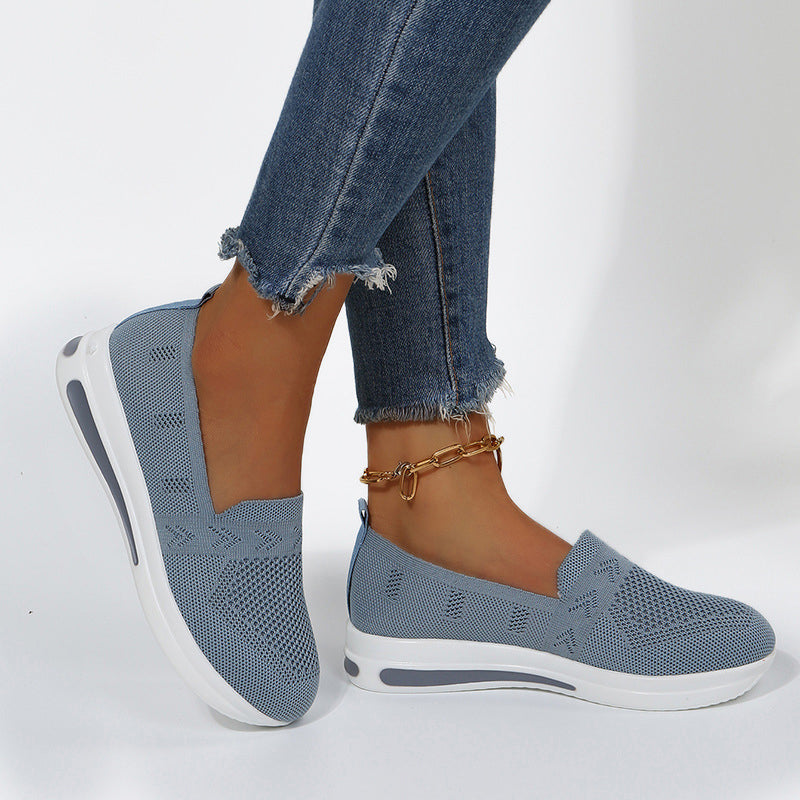 Wedge sneakers with flat heel and mesh surface