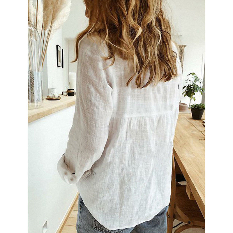 Long-sleeved linen shirt - plain and comfortable