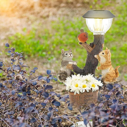 Led light sculpture of cat and dog for garden