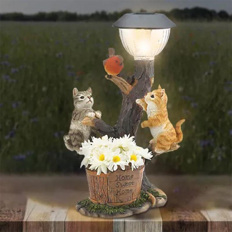 Led light sculpture of cat and dog for garden