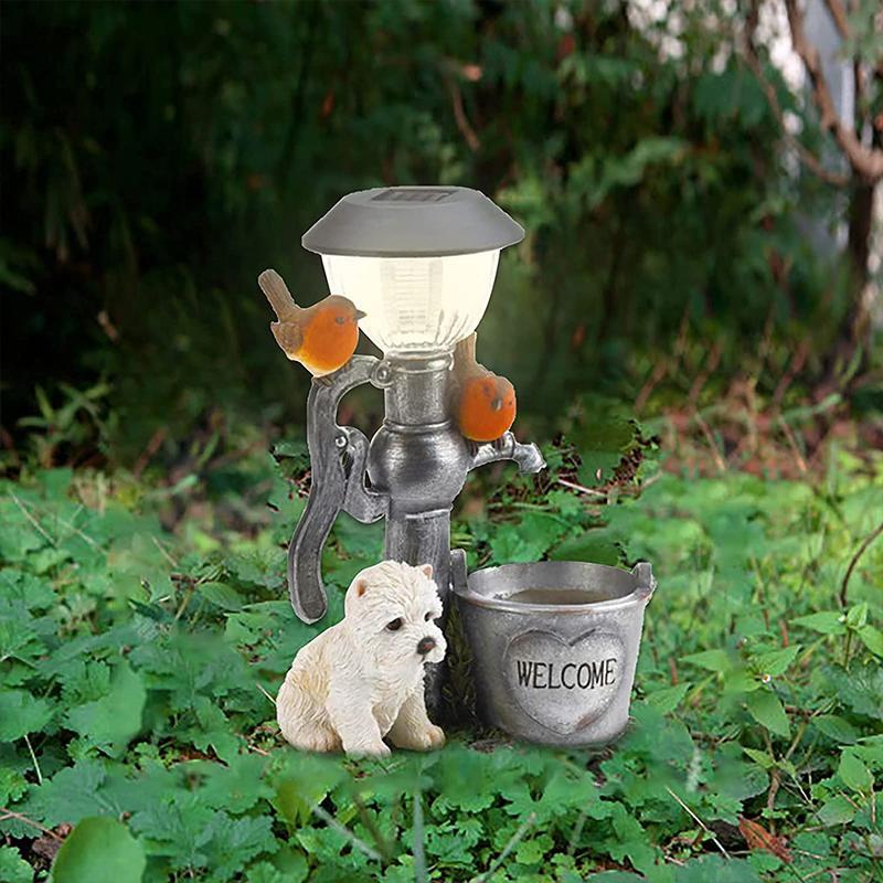 Led light sculpture of cat and dog for garden