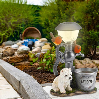 Led light sculpture of cat and dog for garden