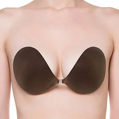 Self-adhesive invisible breast-gathering bra