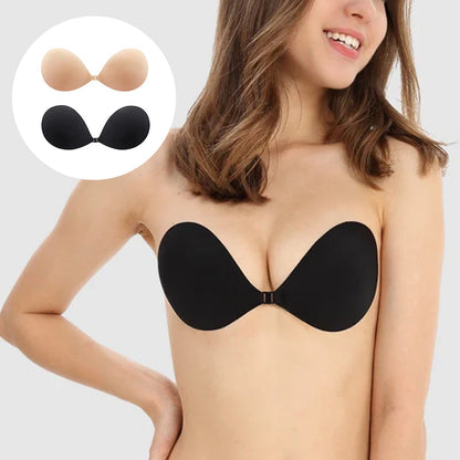 Self-adhesive invisible breast-gathering bra