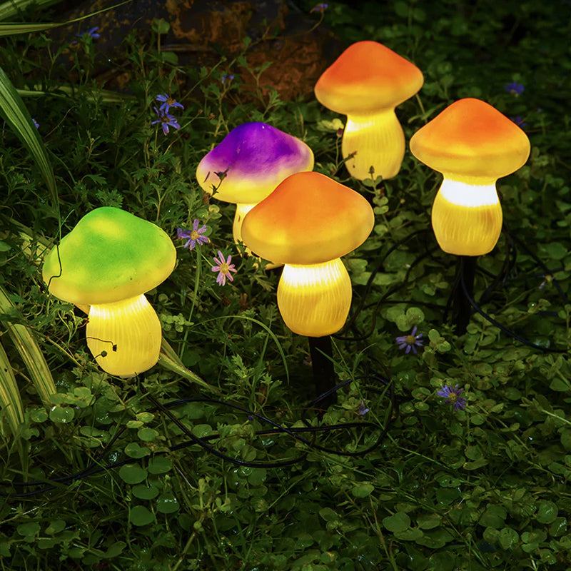 Solar powered garden lights in mushroom design - patio decor