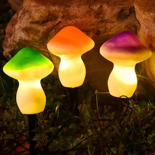 Solar powered garden lights in mushroom design - patio decor