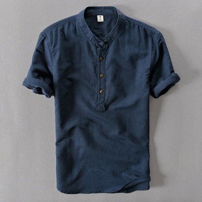 Summer linen shirt in chinoiserie design for men